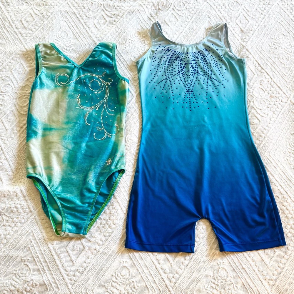 Kids / Girls Leotard Bundle in Teal and Blue Ombre Colors with rhinestones